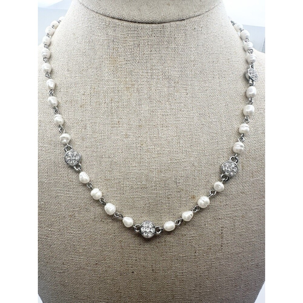 Ralph Lauren Faux Pearl Crystal Disc Necklace 20”